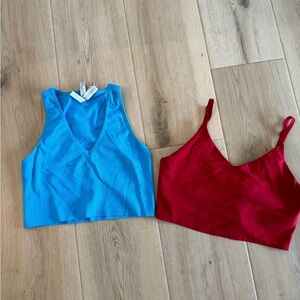 Athleta Set of Sports Bras Crop Tanks Blue and Red Large